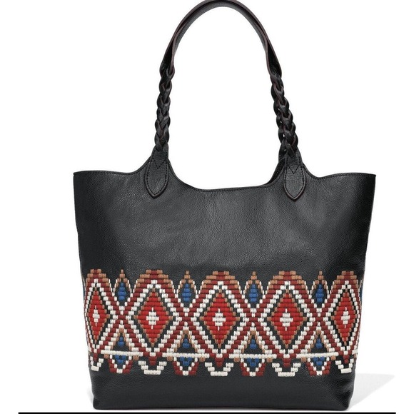 Brighton Africa Stories MASAI Embroidered Black Leather Tote Handbag MSRP $425 - Picture 1 of 4